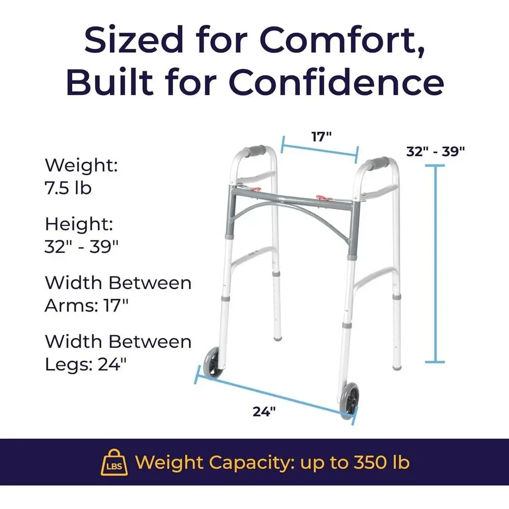 Drive Medical Two-Button Folding Walker Wheels Lightweight Silver New in Box - Picture 7 of 10